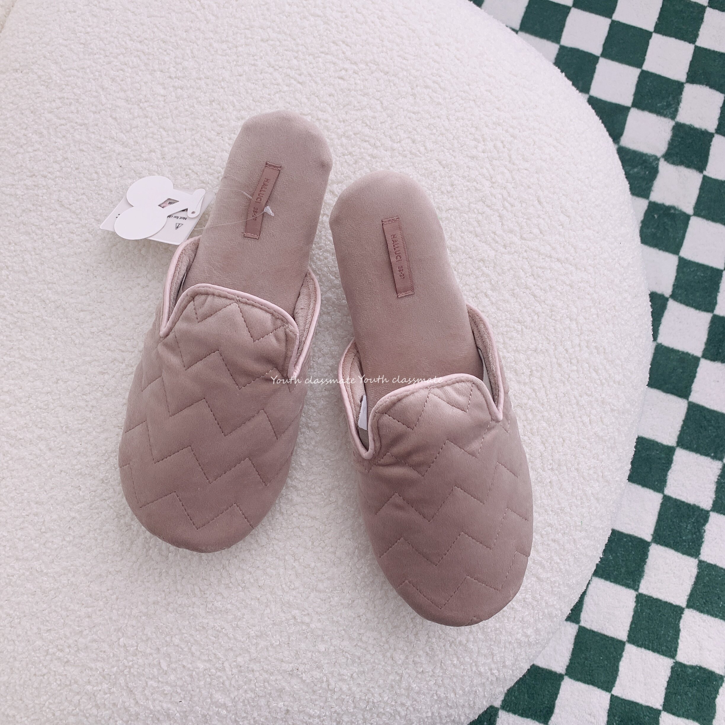 ins retro wave tattoo small scented wind suede home slippers Four Seasons Soft Bottom Silent Indoor Wood Floor Home Shoes