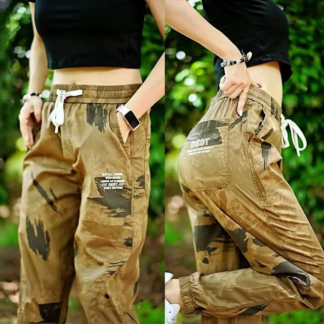 Workwear sweatpants ຂອງແມ່ຍິງ summer ບາງໆ 2025 leggings ຮູບແບບໃຫມ່ຄົນອັບເດດ: ກາງເກງ casual ວ່າງແນວໂນ້ມ pants camouflage ທີ່ນິຍົມ