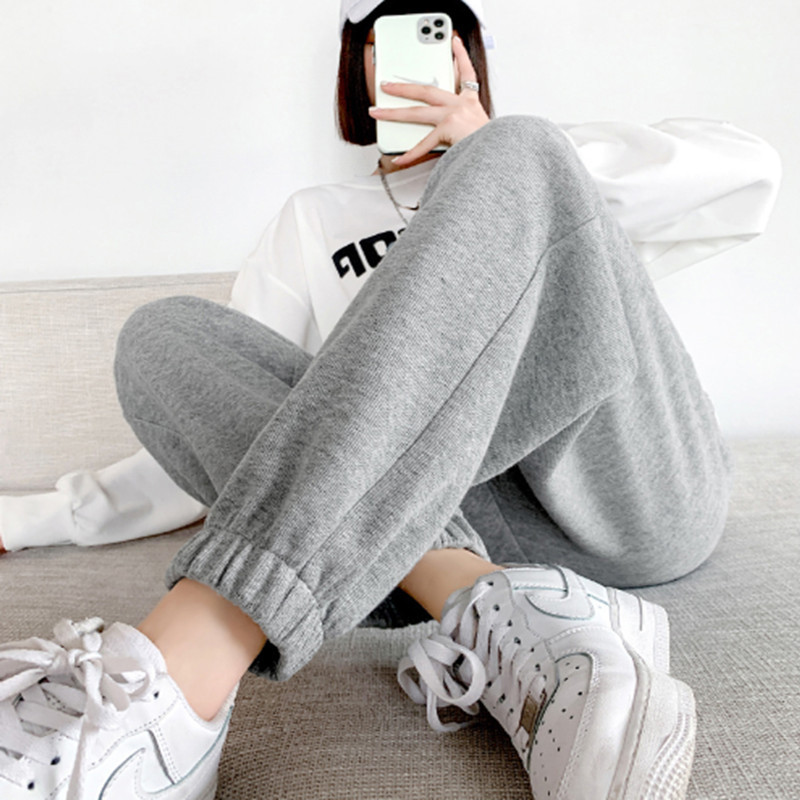 Gray Fleece-Lined Jogger Pants for Women, Autumn and Winter, Thickened, Loose, Plus Size, Slimming Harem Pants, Petite Casual Sweatpants