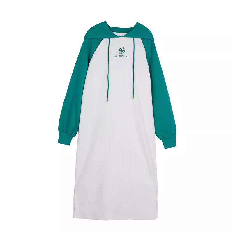 Tai Series Cut-Label Autumn/Winter Fleece-Lined Color-Block Raglan Sleeve Hooded Dress Mz4401/4411/4421 A-67