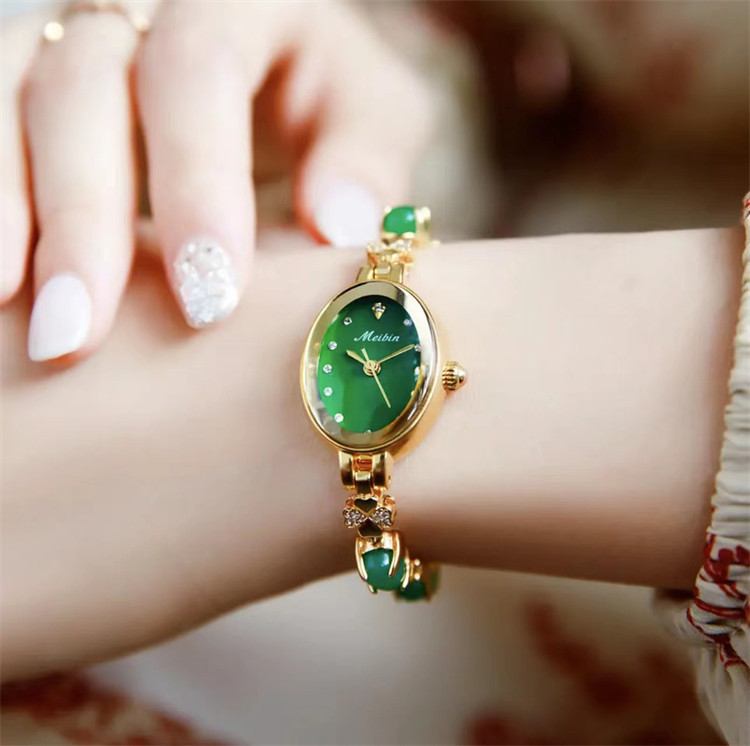Hetian Jade Agate Green Pebble Jewelry Watch for Women, Small and Exquisite, Waterproof Green Bracelet Watch, Chinese Valentine's Day Gift Hetian Jade Agate Green Pebble Jewelry Watch for Women, Small and Exquisite, Waterproof Green Bracelet Watch, Chinese Valentine's Day Gift