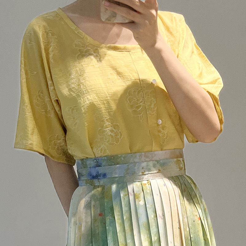 ダークスリーブ[レモンジュース]漢服レディーステンセル唐半袖通勤