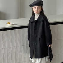 2024 winter new Korean style 100% pure wool double-sided woolen wool for boys and girls trendy childrens woolen lapel fashionable style