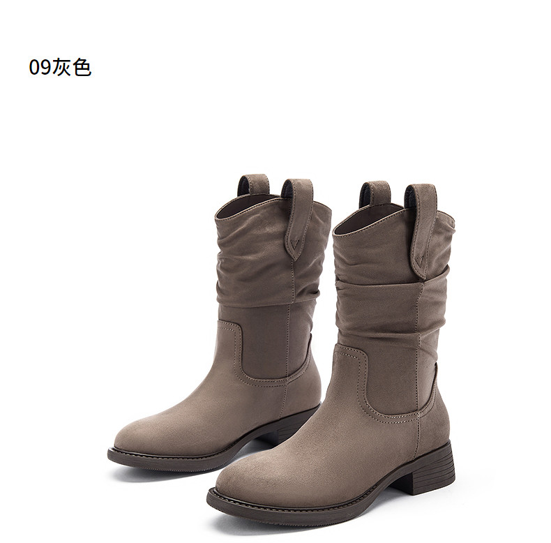 Западные Boots 热风棕色西部牛仔靴2025年冬季新款短靴堆堆靴美拉德靴子中筒靴女 Hot air