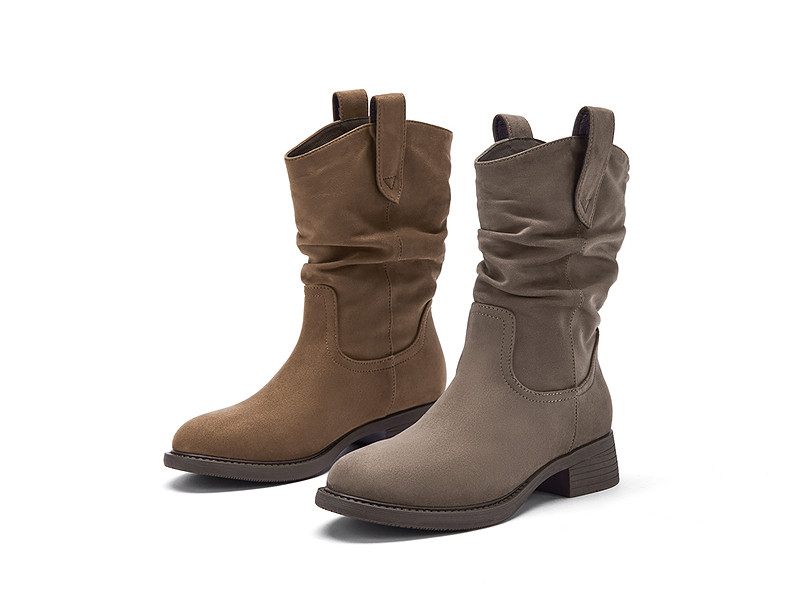 Западные Boots 热风棕色西部牛仔靴2025年冬季新款短靴堆堆靴美拉德靴子中筒靴女 Hot air