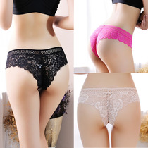  One-piece seamless sexy lace thong Lace transparent thong womens mesh pants T-shaped pants low waist