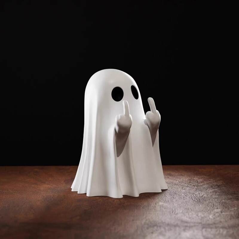 Cute Ghost Figurine as a Halloween Gift for Friends, Creative and Funny Middle Finger Ghost Desktop Decoration