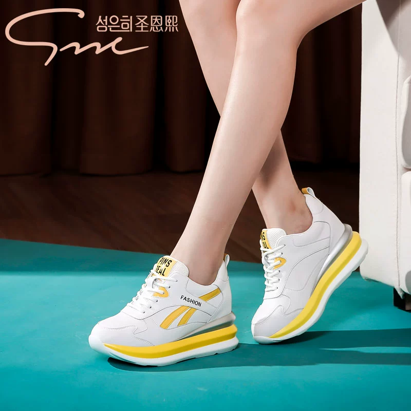 Shengenxi giày thể thao đế thấp chính hãng phụ nữ 2020 mùa xuân mới tăng giày da giày thường nền tảng phụ nữ - Giày cắt thấp