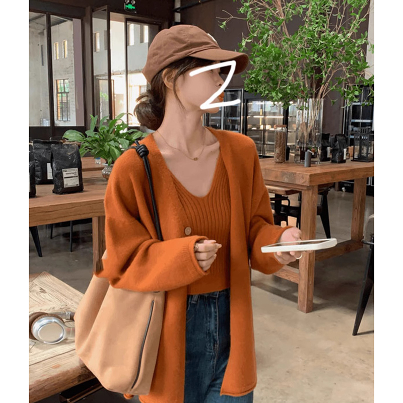Lazy Style Mid-Length Sweater Cardigan Jacket for Women in Autumn and Winter, Soft and Loose Knitted Top, Camisole Two-Piece Set Lazy Style Mid-Length Sweater Cardigan Jacket for Women in Autumn and Winter, Soft and Loose Knitted Top, Camisole Two-Piece Set
