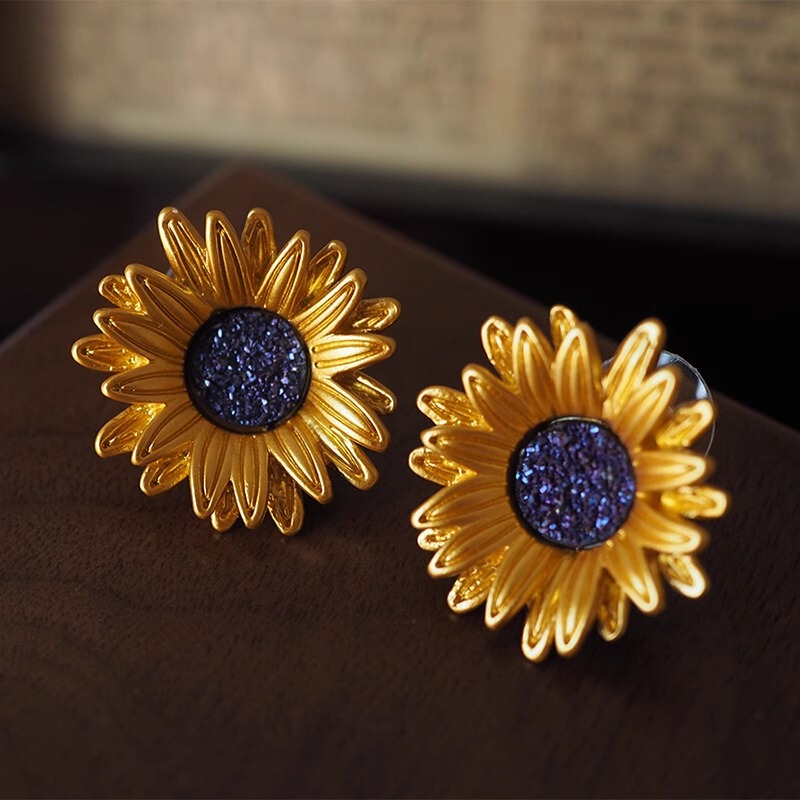 Bubblu "Van Gogh's Sunflowers" French Retro Sunflower Earrings for Women, Niche Vintage Style Bubblu "Van Gogh's Sunflowers" French Retro Sunflower Earrings for Women, Niche Vintage Style