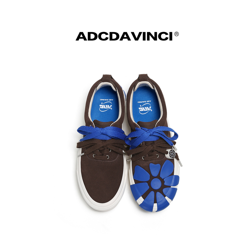 Adcdavinci - Brown and Blue Floral Pattern - Retro Niche Men's and Women's Trendy Canvas Shoes with Double Laces + Arch Support Insole