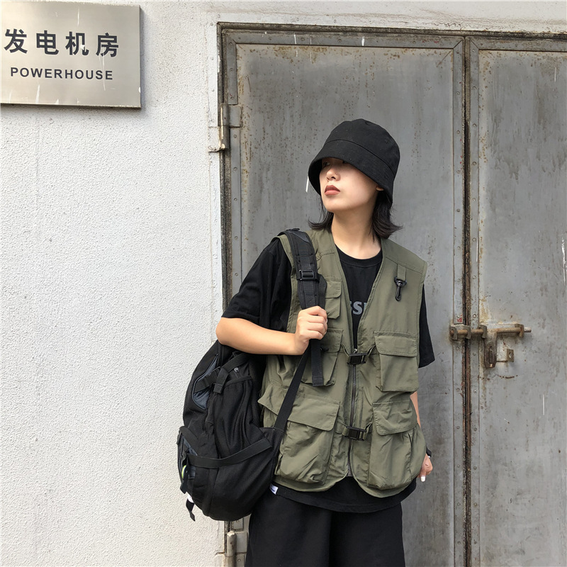 Outdoor Multi-Pocket Photography Vest, Unisex, Japanese Retro Military Tactical Multifunctional Workwear Vest Jacket