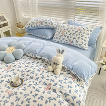 Milk velvet four-piece coral velvet flannel sheets quilt cover winter thickened double-sided Velvet crystal velvet bedding