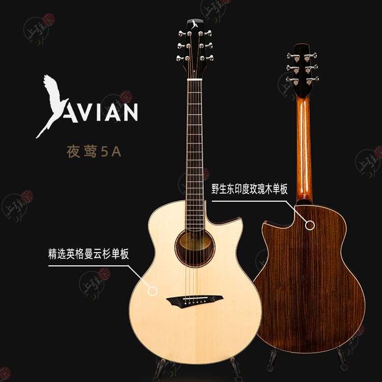 Avian Fanbird Nightingale 5A Singing Fingerstyle Handmade Guitar Engelman Spruce Indian Rose Full Single Board Folk Guitar