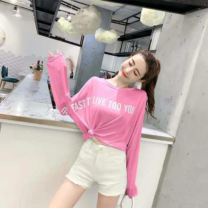 Long-sleeve sun-protection top, silk-base oversized summer style 2021