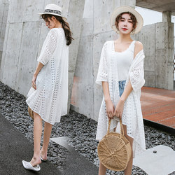 Lace Cardigan Shawl Jacket Women's 2024 Summer Style Korean Style Thin Outerwear for Seaside Vacation Mid-Length Beach Sun Protection Clothes