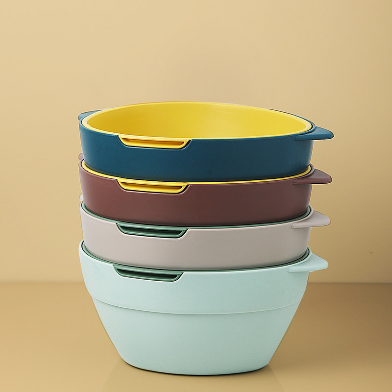 Creative Double Layer Plastic Drain Basket Home Wash Vegetable Fruit Intake Basket Kitchen Dining Room With Superimposed Fruit Plate