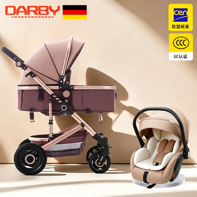 Darby German Baby Stroller Can Sit, Recline, Fold, Shock-Absorbing, Carry Basket, Three-In-One, Newborn Baby, High View