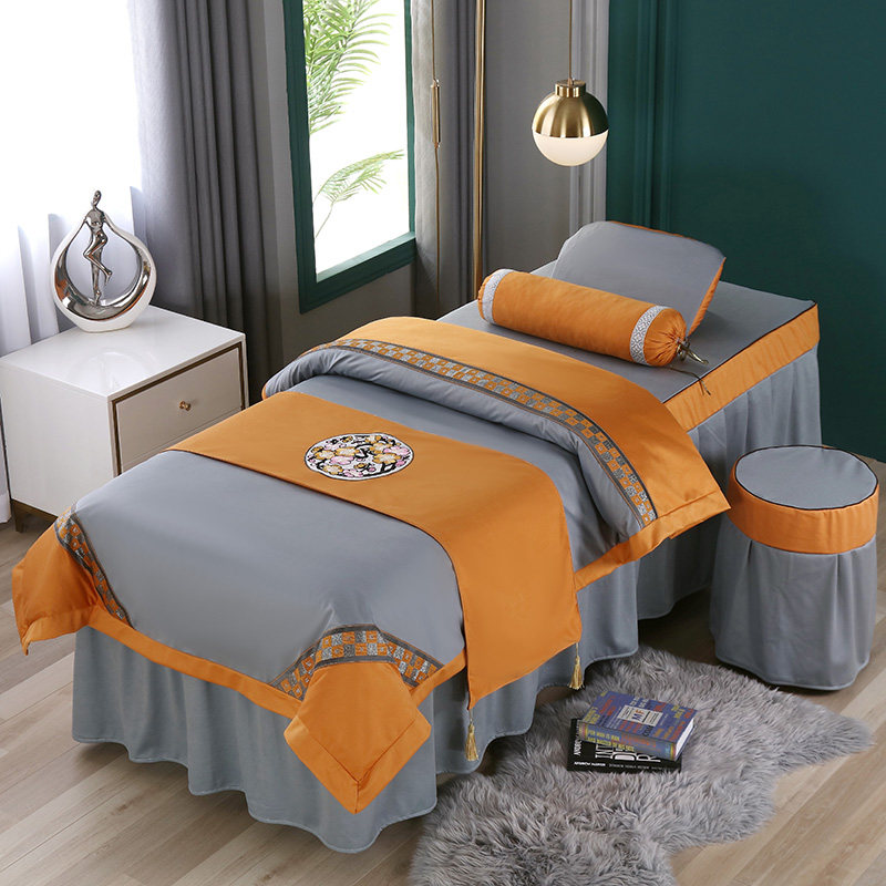 Beauty bed cover four-piece set simple light luxury skin management ear picking head therapy European massage bed cover set color matching