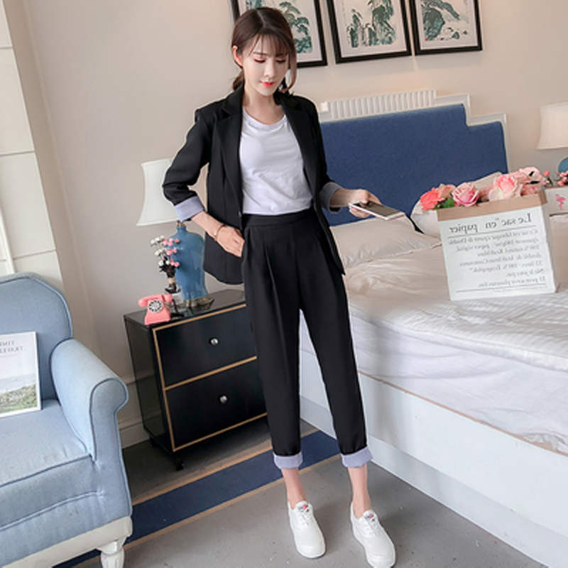 Temperament goddess fan fashion professional suit female autumn small man with 155 high-ocean style suit two-piece suit
