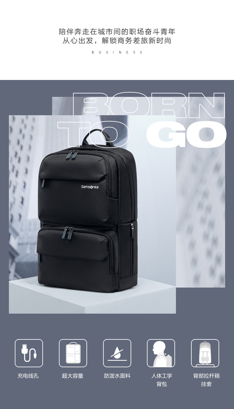 Samsonite/新秀丽 15寸电脑商务双肩包 23.5L 图2