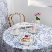 South Korea in retro blue printed cafe household cotton tablecloth picnic cloth gourmet shooting props