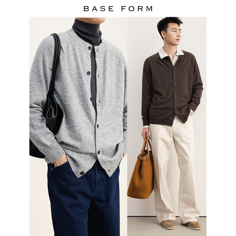 Baseform Floral Yarn Lazy Round-Neck Knit Cardigan Early Autumn Wool Blend Loose Layering Sweater Coat