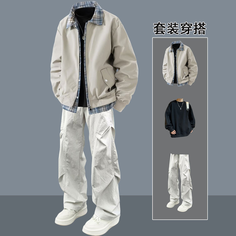 Spring and Autumn New Style Lapel Jacket Men's American Retro Trendy Brand High-End Cool Workwear Jacket Motorcycle Windbreaker Spring and Autumn New Style Lapel Jacket Men's American Retro Trendy Brand High-End Cool Workwear Jacket Motorcycle Windbreaker