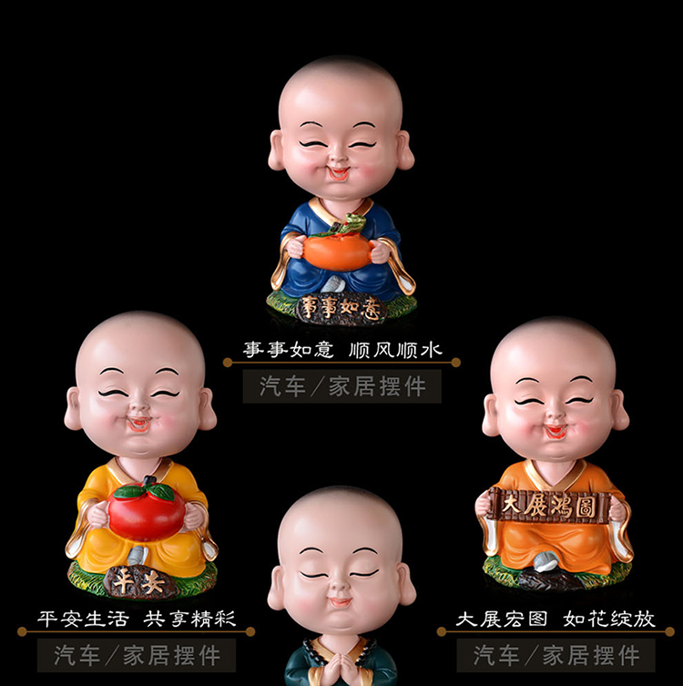 Sáng tạo lắc đầu trang trí xe Maitreya nhỏ tu sĩ dễ thương búp bê nhỏ phụ kiện xe hơi trang trí nội thất xe trang trí ô tô