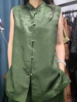 Danjia silk fragrant cloud yarn grass dyed jacquard heavy satin unicorn landscape cardigan vest plus banana pants 7-12 pre-