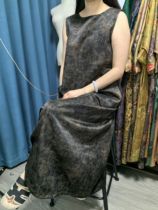 Danjia silk fragrant cloud gauze turtle satin black gold vest dress slit style 7-22