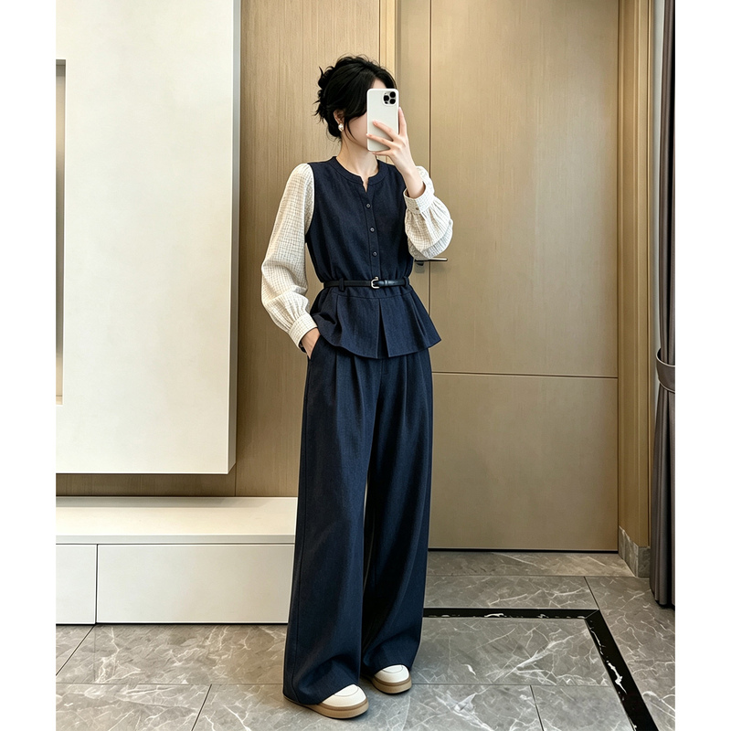 High-End Women's Suit 2026 New Autumn Outfit, Very Stylish and Beautiful, a Complete Set of Shirt and Wide-Leg Pants Two-Piece Set High-End Women's Suit 2026 New Autumn Outfit, Very Stylish and Beautiful, a Complete Set of Shirt and Wide-Leg Pants Two-Piece Set