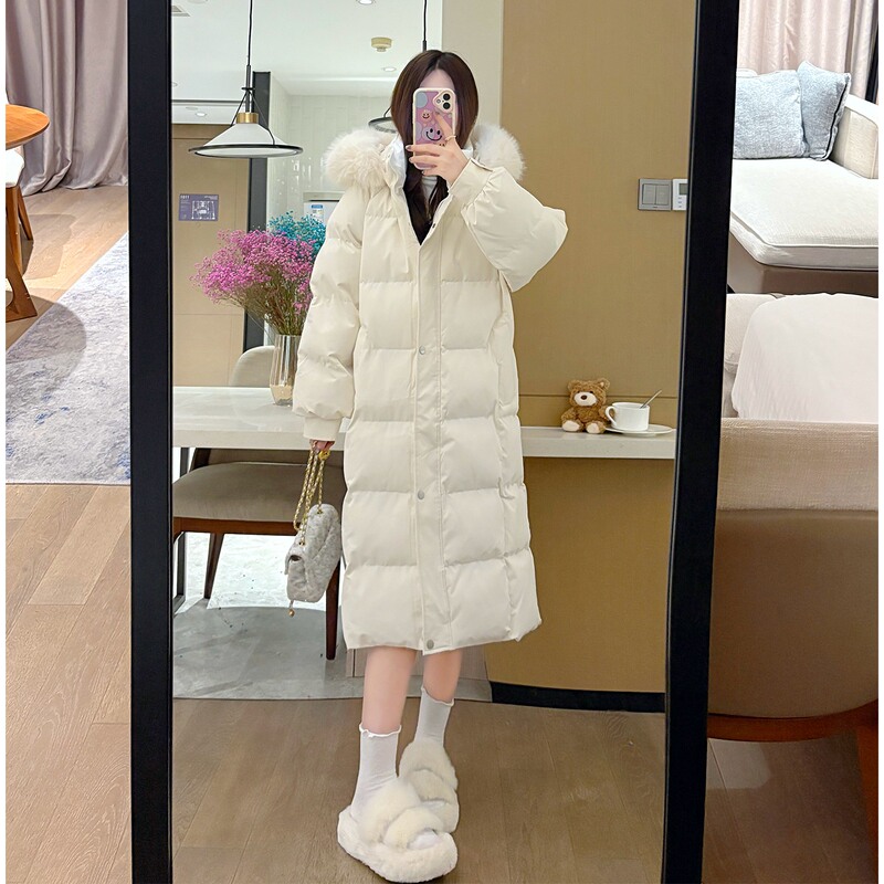 90% White Duck down Jacket for Women, Mid-Length, 2025 Winter New Style, Large Fur Collar, Thickened, Long Over-The-Knee Coat, Hot Item