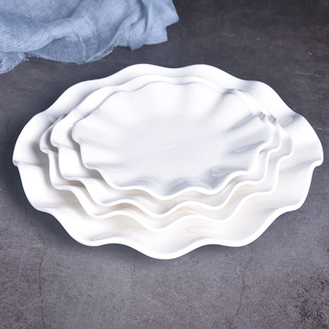 Plate ceramic creative round fish soup plate round lotus leaf plate dish tableware home hotel ຈານເລິກ