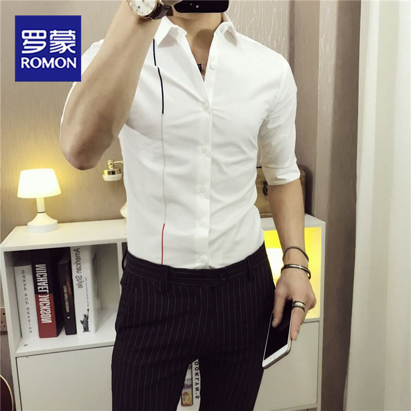 Lomon Shirt Seven-Sleeved Men Summer Short Sleeved Shirt Han Edition Leisure Youth Sleeved Hairdryer