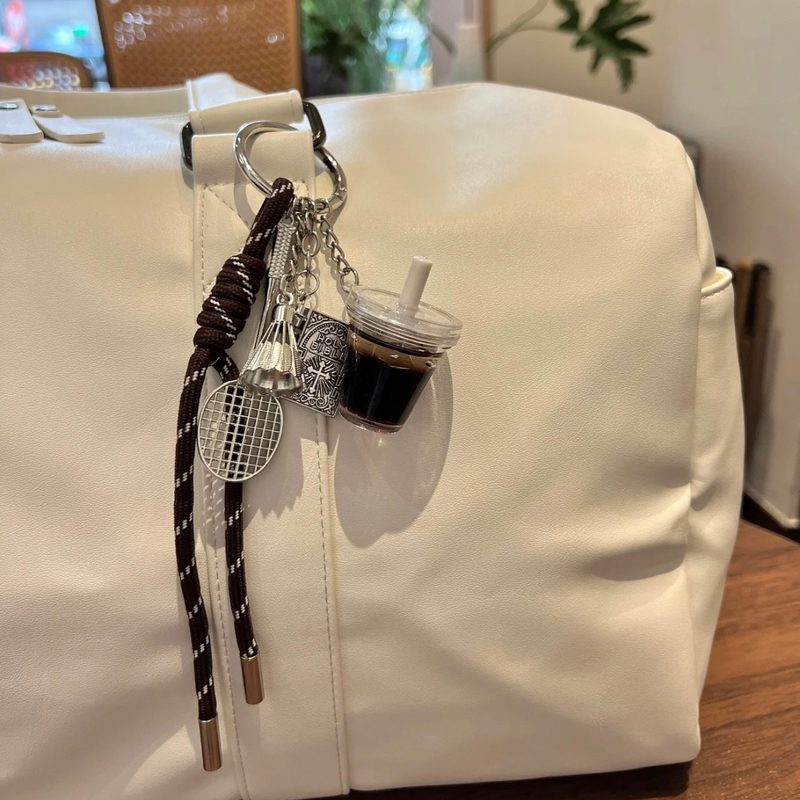 Creative Badminton Sports Fitness Iced Americano Coffee Bag Pendant Niche Personalized Car Keychain Couple Gift