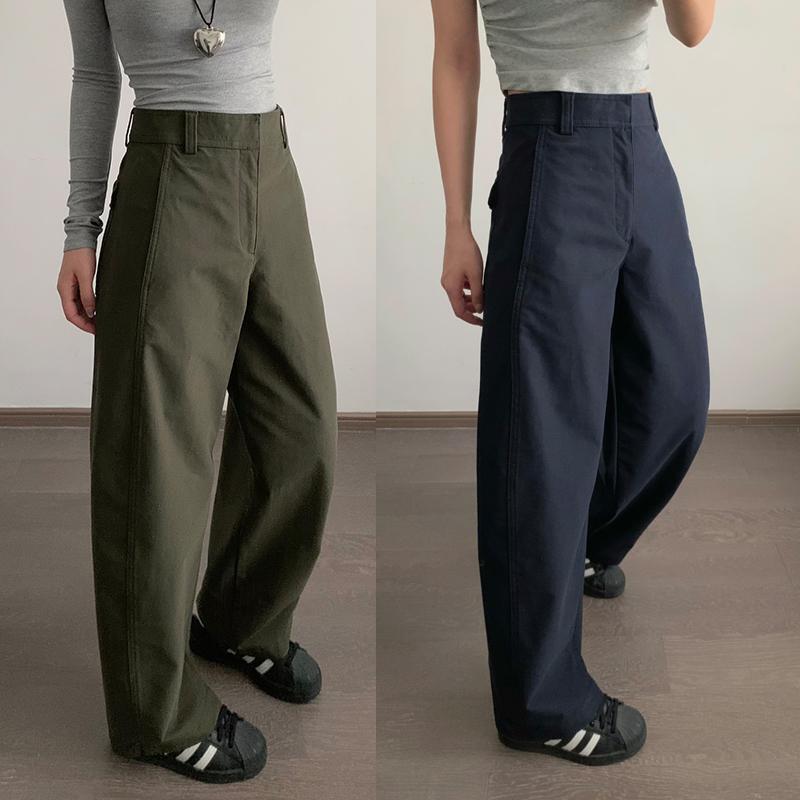 Navy Blue Work Pants for Women, Spring and Autumn, Army Green Casual Curved Pants, Suit Wide-Leg Pants, White Sickle Pants, Banana Pants