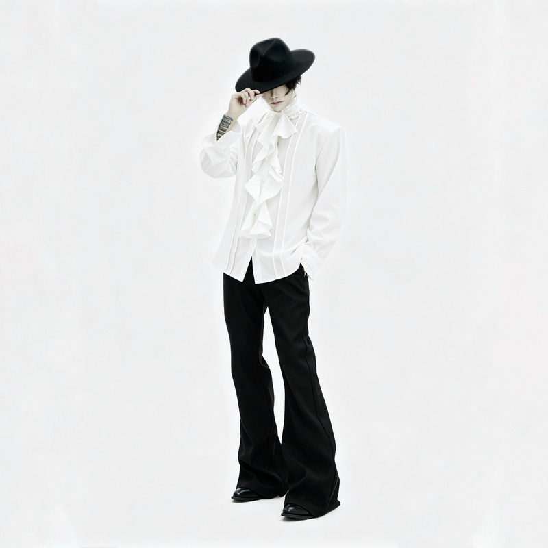 Cothof's Original British Court-Style Detachable Ruffle Collar Solid Color Waist-Cinching Long-Sleeve Shirt from the Cloud Pleat Manor Cothof's Original British Court-Style Detachable Ruffle Collar Solid Color Waist-Cinching Long-Sleeve Shirt from the Cloud Pleat Manor