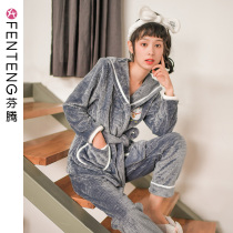 Fenteng Coral Suede Pajamas Feminine Cartoon Series Rope Plus Suede Thickened Flannel Autumn Winter Day Womens Home Suit Suit