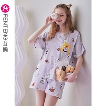 Fentencartoon Short Sleeve Pure Cotton Pyjamas Lady Spring Summer Days Thin sweet and cute Home Clothing Full Cotton Suit Summer