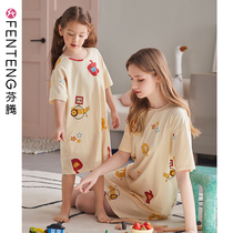 Finnten summer short sleeve pure cotton female sleeping dress pyjamas female children CUHK childrens clothes and dresses for the summer girls