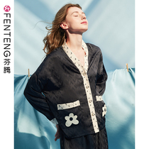 Fenteng (ice silk pyjamas) ladies spring and autumn in thin and long sleeves Two suits emulated silk ice cold sensation home clothes