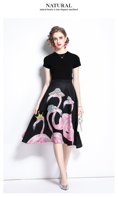 Discount Store Mall Counters Withdrawal Women's Clothing Clearance Top + Printed Pleated Fashion Skirt Two-piece Set