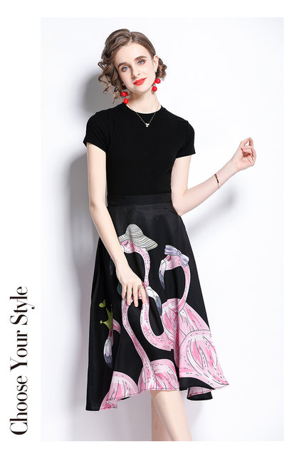 Discount Store Mall Counters Withdrawal Women's Clothing Clearance Top + Printed Pleated Fashion Skirt Two-piece Set