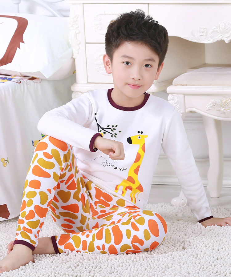 Bộ đồ lót bé trai nhiệt cộng với nhung dày cô gái áo len cotton bé mùa thu quần dài quần cotton đồ ngủ trẻ em bộ nỉ bé gái