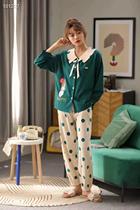 Elegant women cotton doll collar cute cardigan long sleeve leg home wear pajamas set 53718