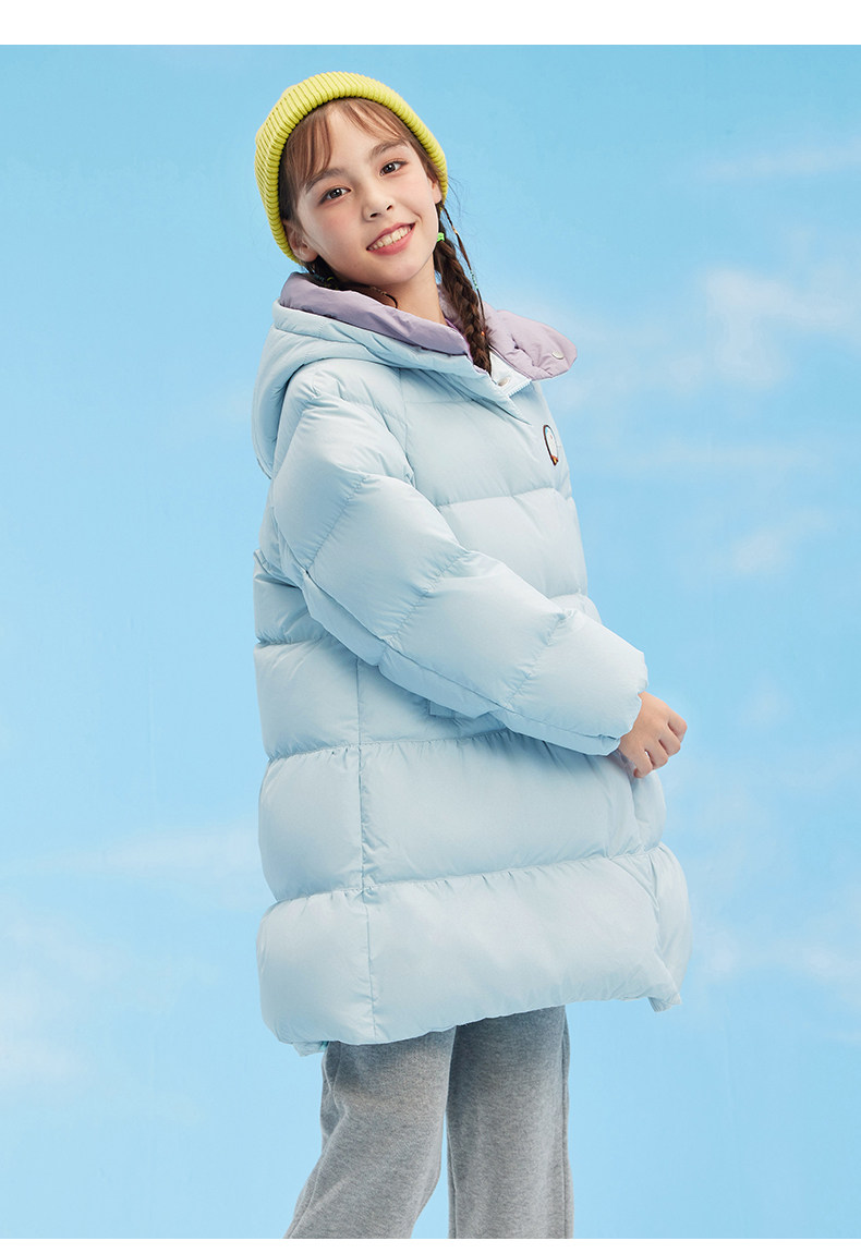 高梵 哆啦A梦联名 21年秋季 中大女童加厚长款羽绒服 多重优惠折后￥169包邮 130~160码3色可选