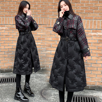 2020 new womens winter lace-up slim long down jacket womens woolen cross-knee white duck down coat