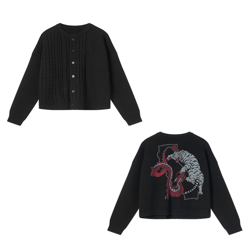 Brg 25Fw 「Dragon and Tiger Spirit」Irregular Twist Pattern Heavyweight Dragon and Tiger Cardigan Sweater Jacket