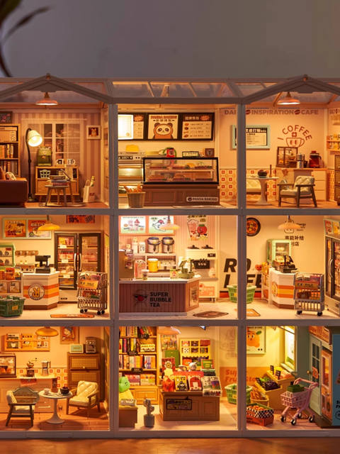 Ruolai Super World afternoon tea building block assembly toy handmade model DIY hut children's gift to girls